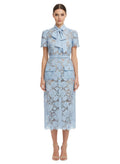 Light Blue Floral Shirt Collar Midi Dress 1