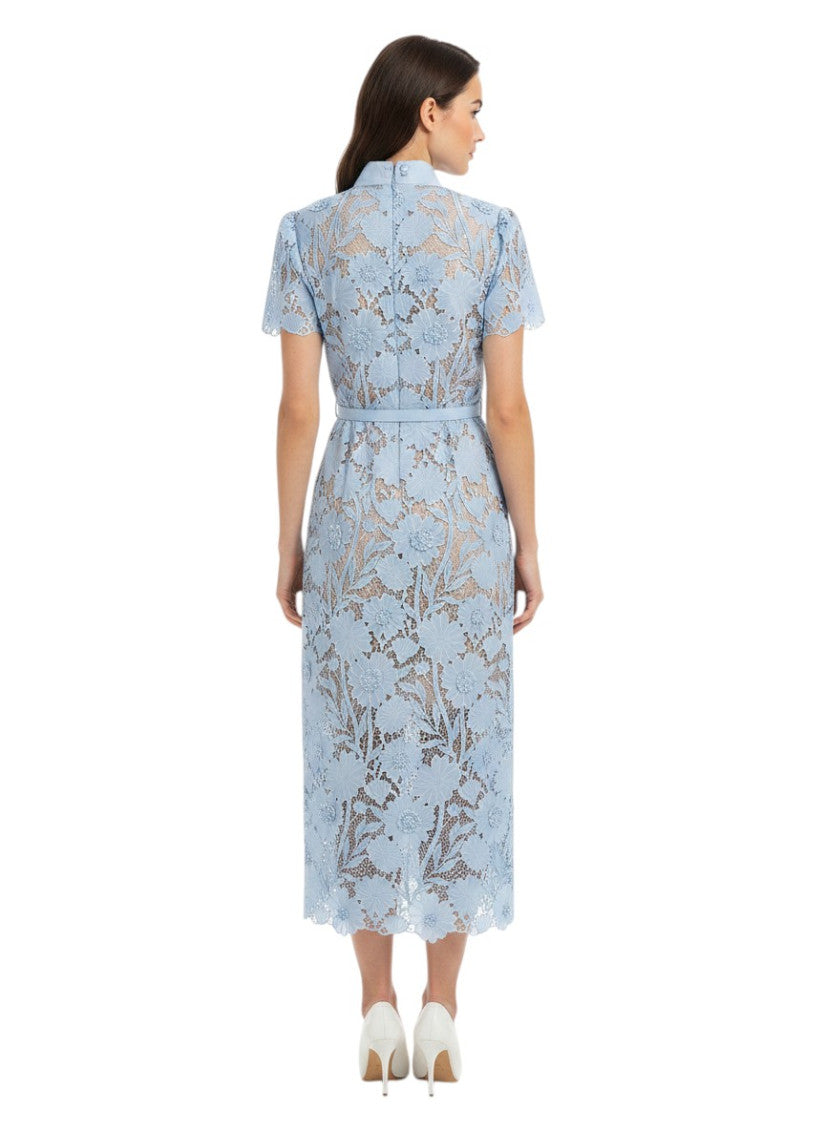 Light Blue Floral Shirt Collar Midi Dress 2