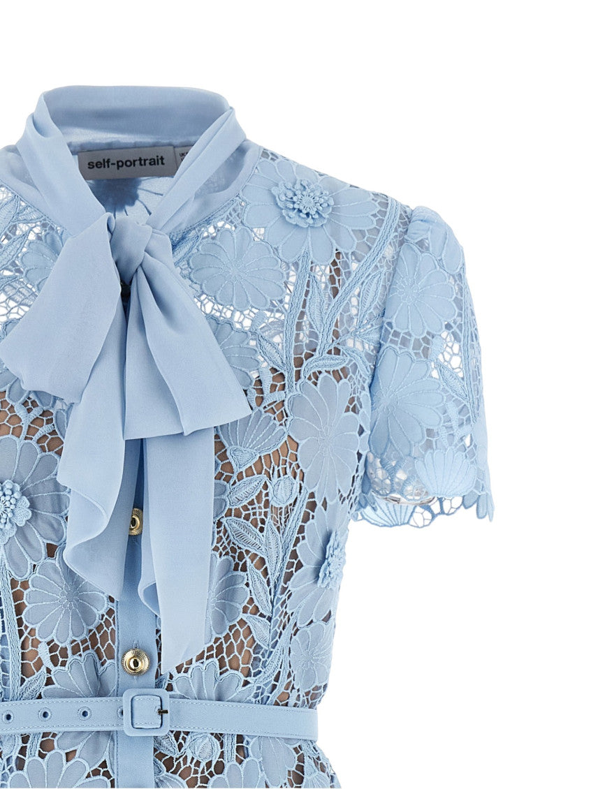 Light Blue Floral Shirt Collar Midi Dress 3