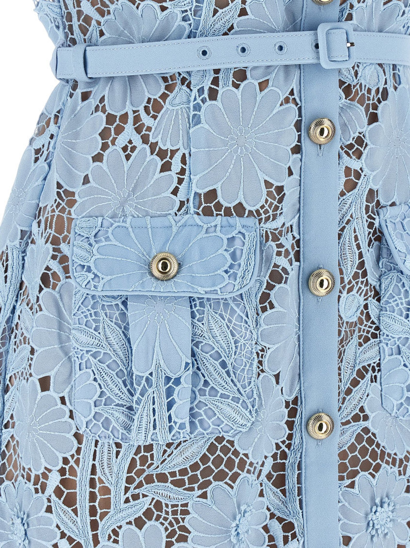 Light Blue Floral Shirt Collar Midi Dress 4