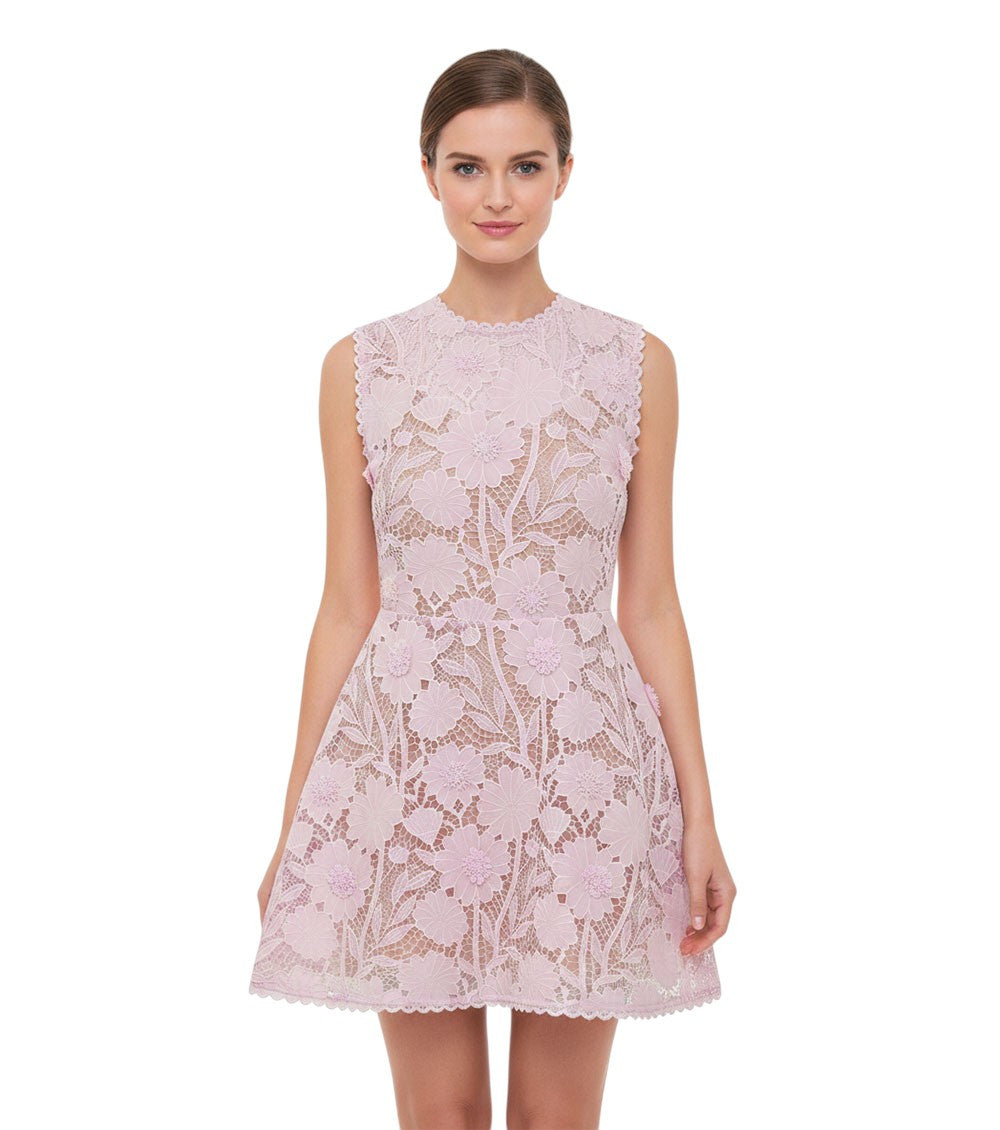 Pink Floral Round Neck Mini Dress 1