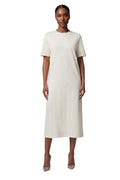 White Solid Crew Neck Midi Dress 1