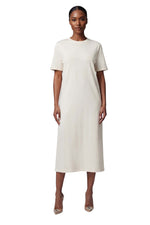 White Solid Crew Neck Midi Dress 1