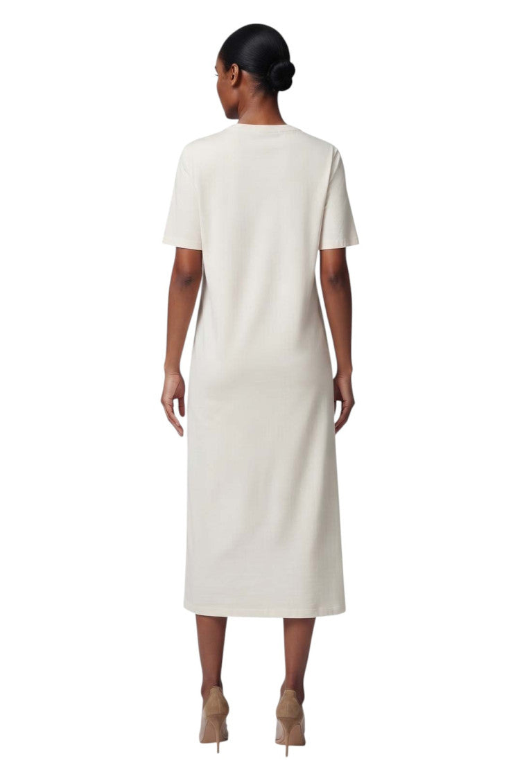 White Solid Crew Neck Midi Dress 2