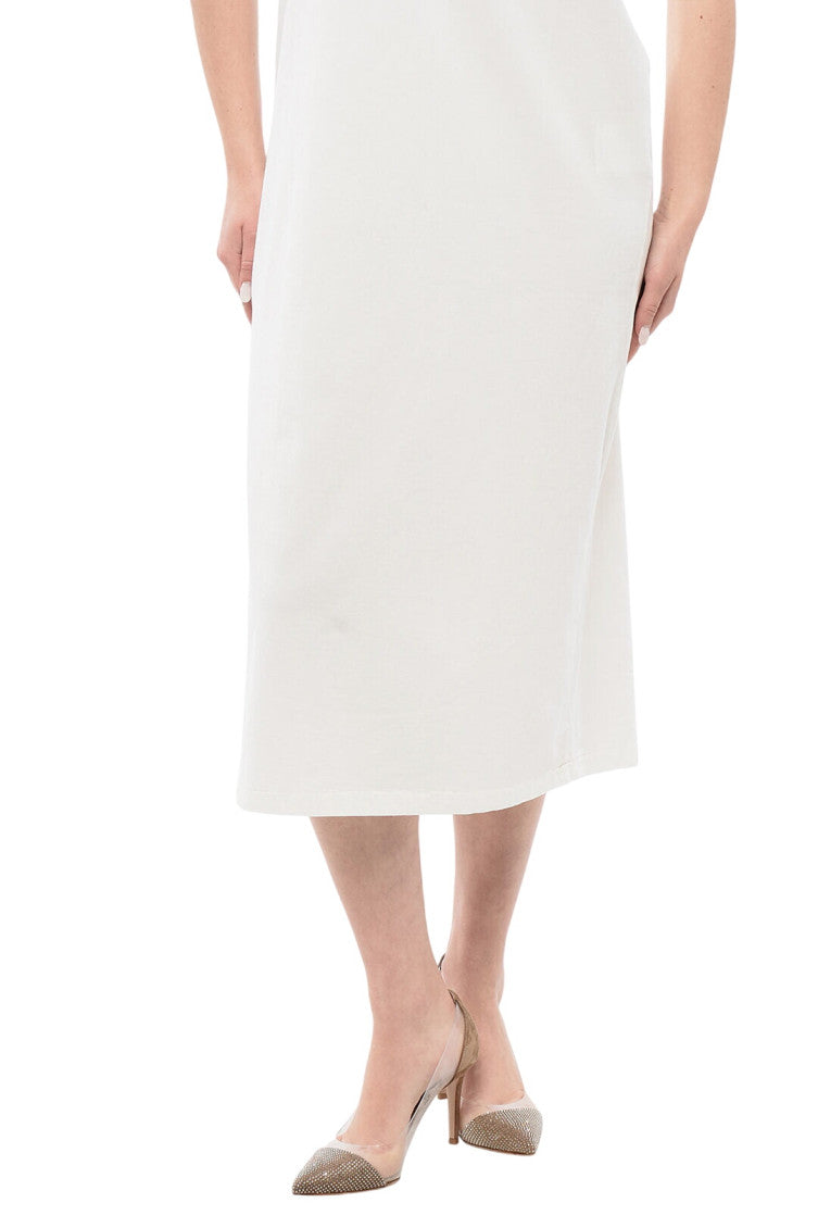 White Solid Crew Neck Midi Dress 3