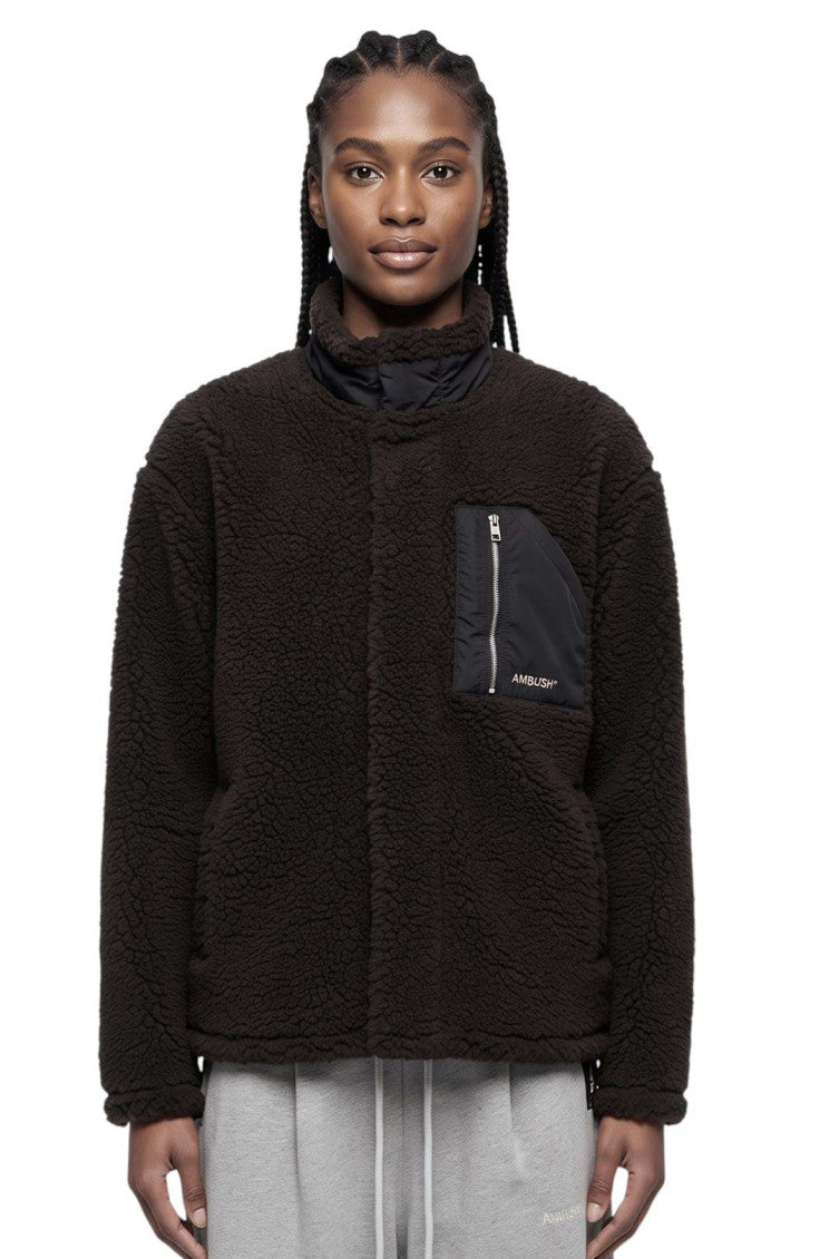 Brown Textured Mock Collar Jacket 1