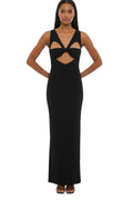 Black Solid V Neck Maxi Dress 1