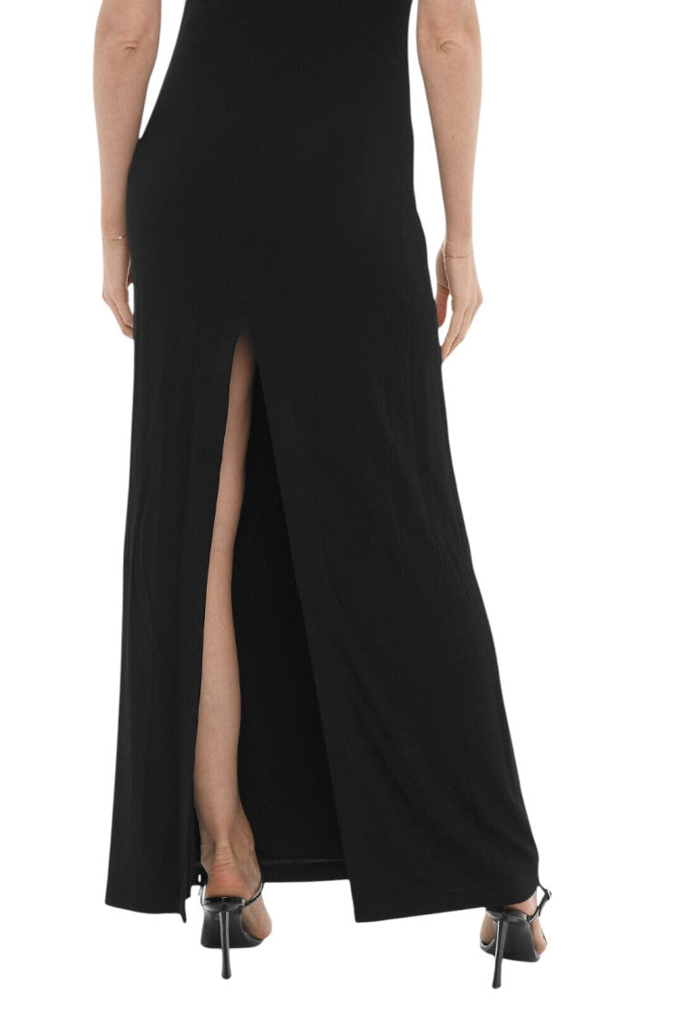 Black Solid V Neck Maxi Dress 3