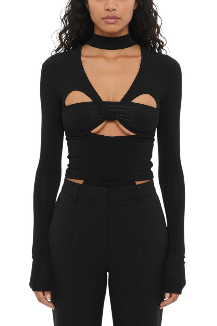 Black Solid Halter Neck Top 1