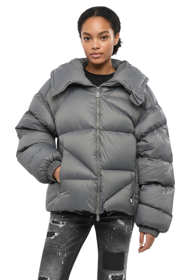 Grey Quilted Hood Jacket 1