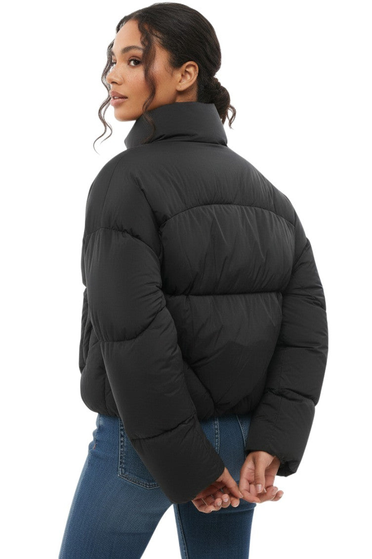 Black Quilted Mock Collar Jacket 2