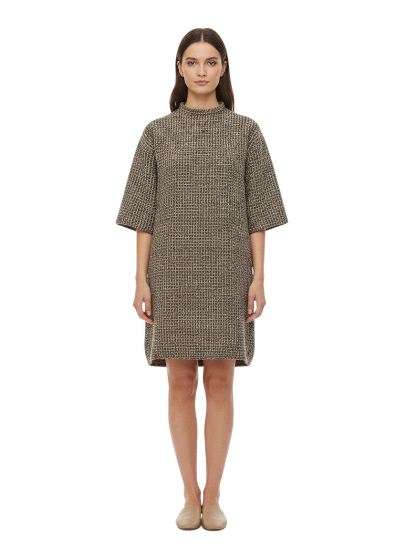 Brown Textured Crew Neck Mini Dress 1
