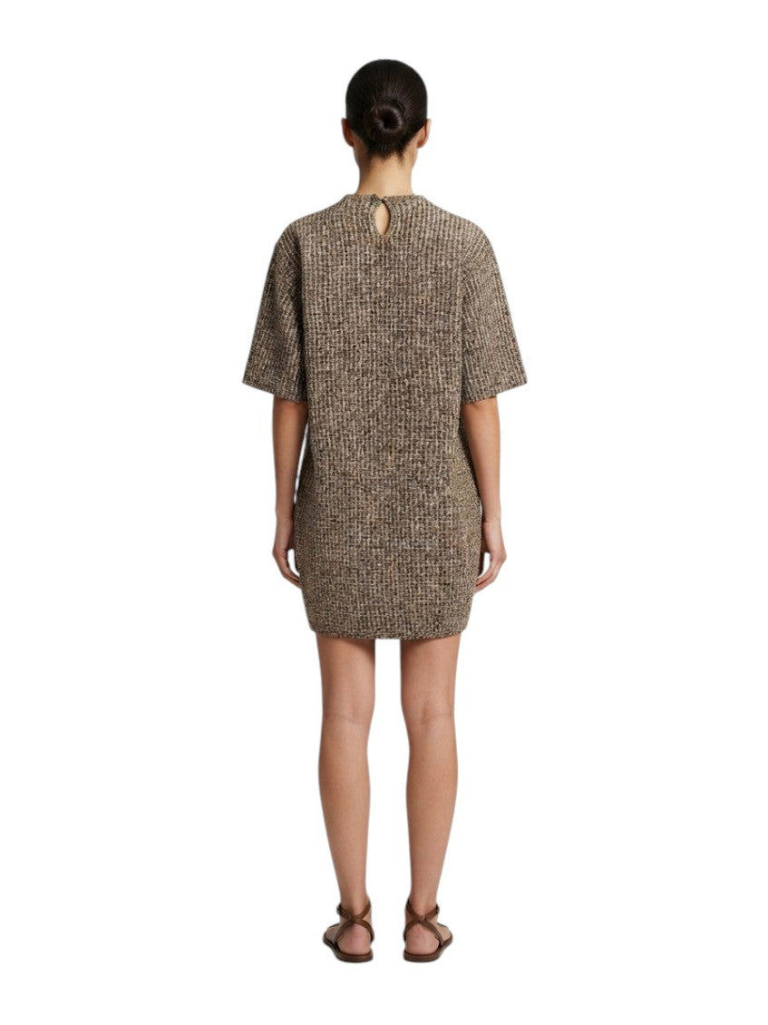 Brown Textured Crew Neck Mini Dress 2