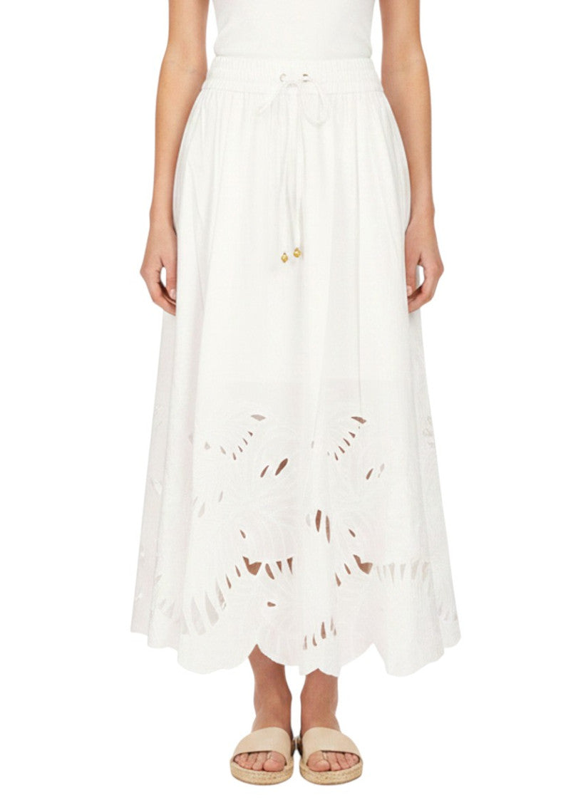 Ivory Embroidered Midi Skirt 1