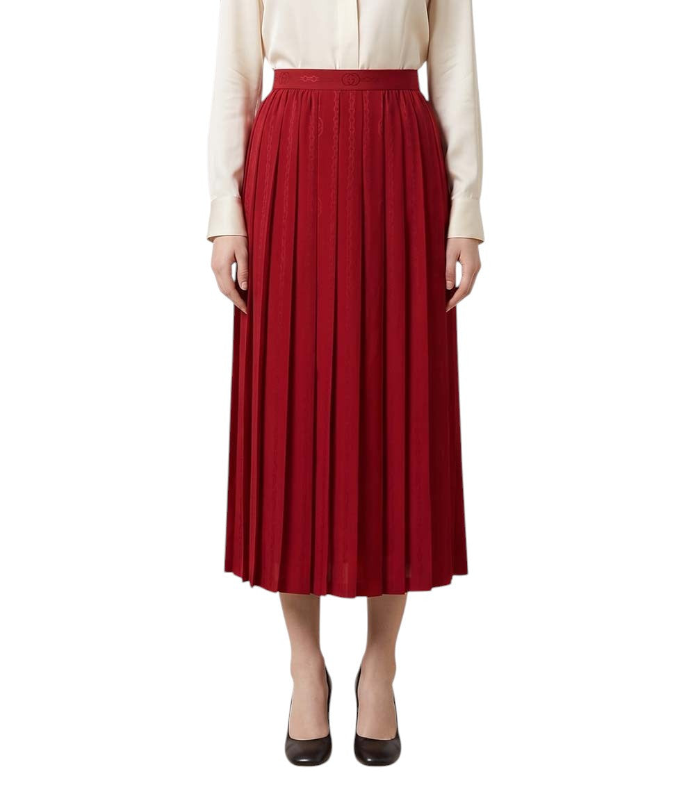 Red Pleated Midi Skirt 3