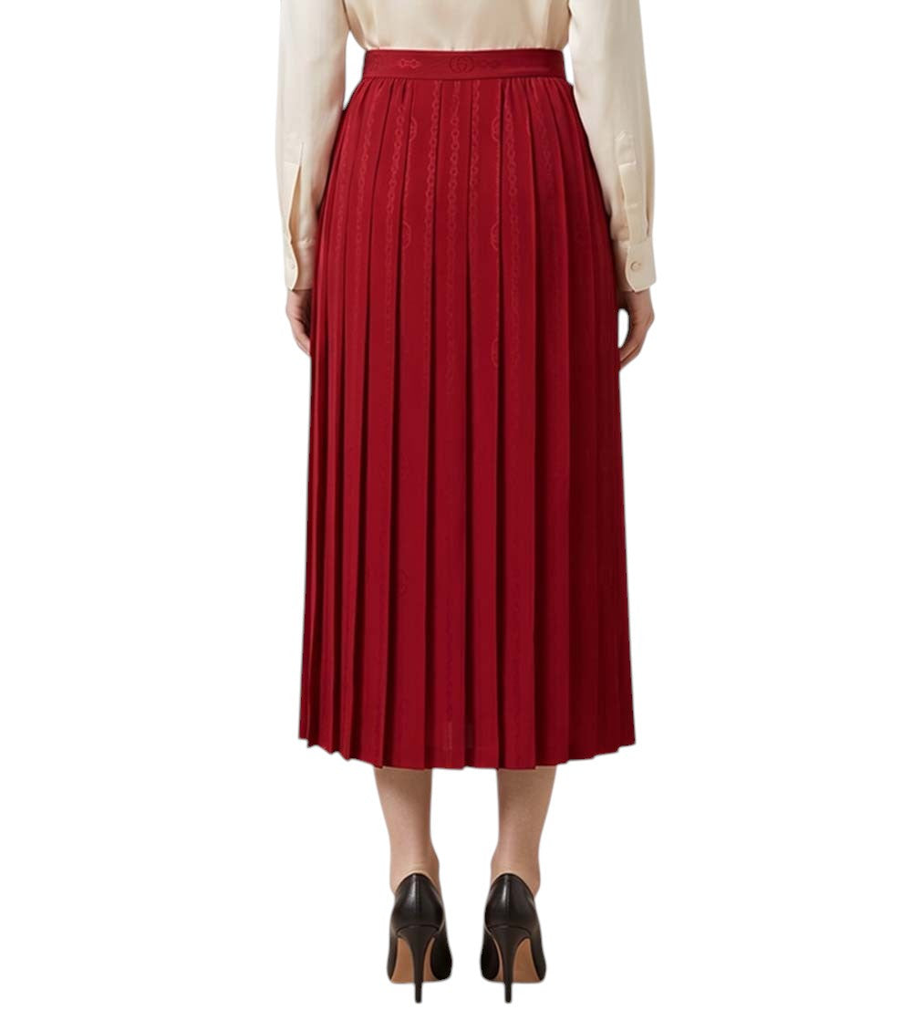 Red Pleated Midi Skirt 4