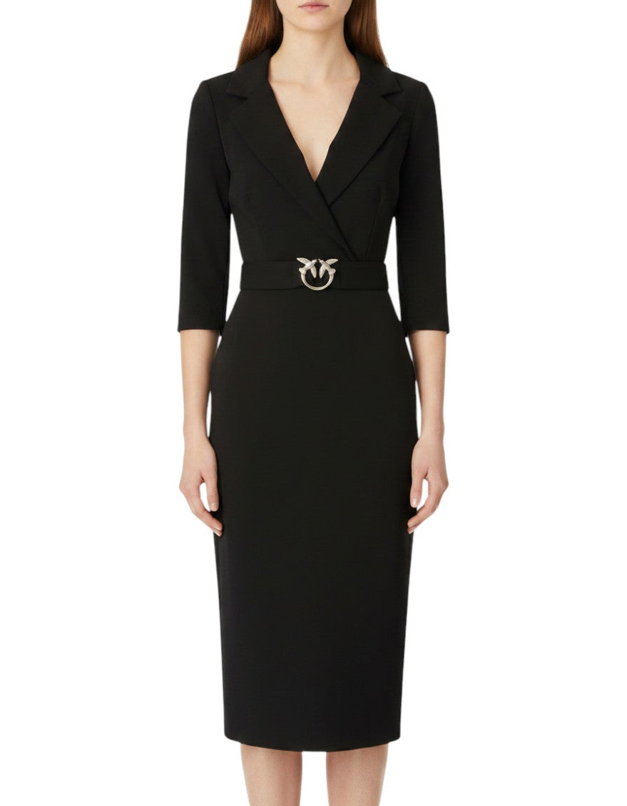 Black Notched Lapel Midi Dress 1