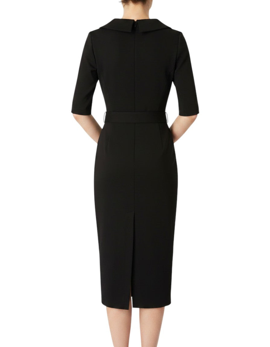 Black Notched Lapel Midi Dress 2