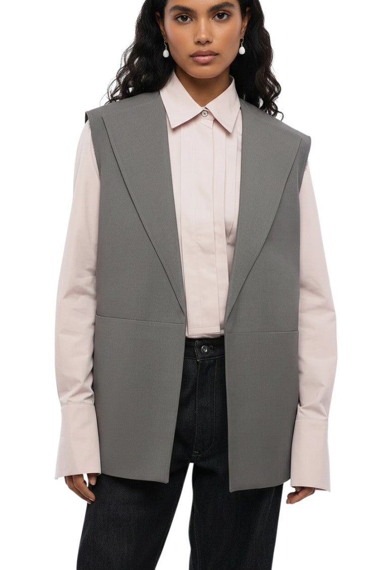 Grey Solid Notched Lapel Blazer 1