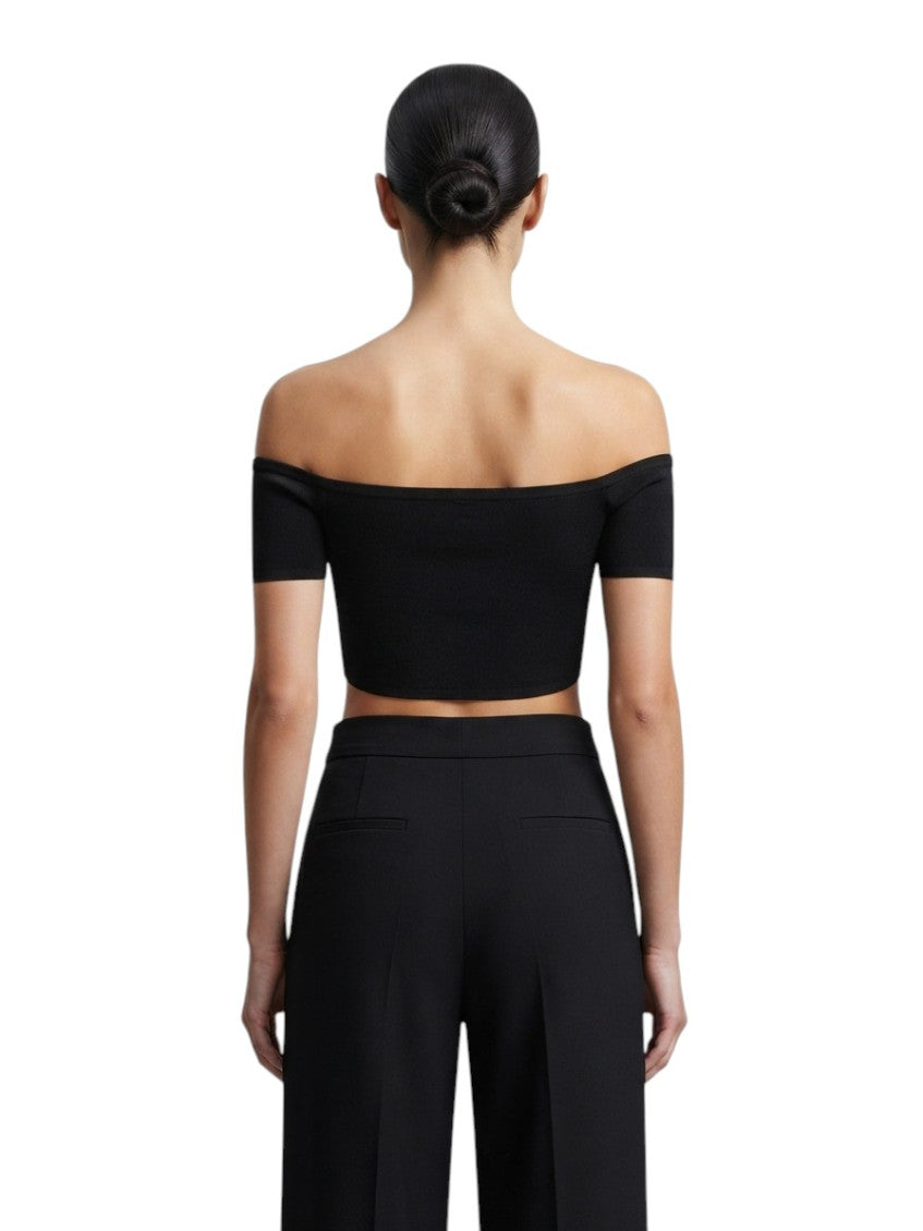 Black Solid Off Shoulder Top 2