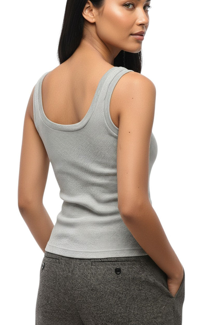 Grey Textured Scoop Neck Top 2