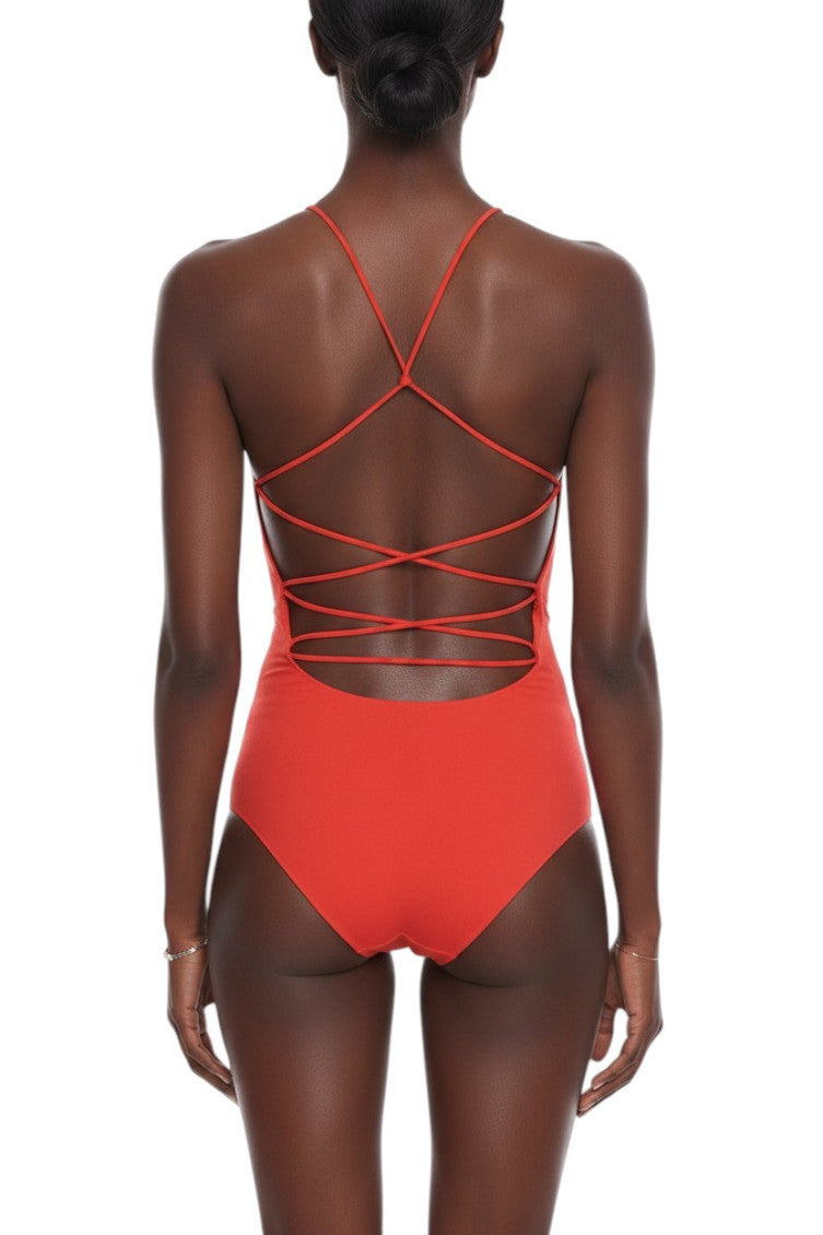 Red Solid Halter Neck Top 2
