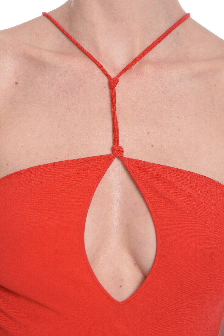 Red Solid Halter Neck Top 3