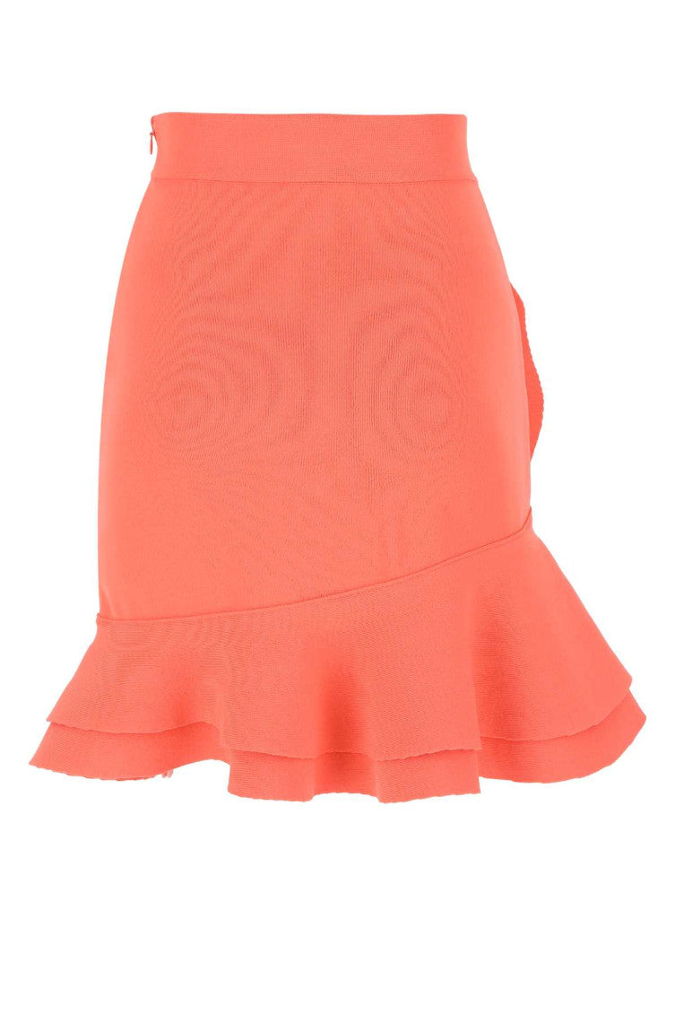 Salmon stretch viscose blend mini skirt 2