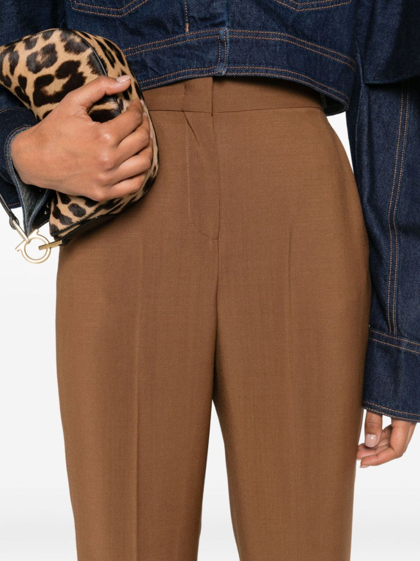 Brown Wool Flared Trousers 2