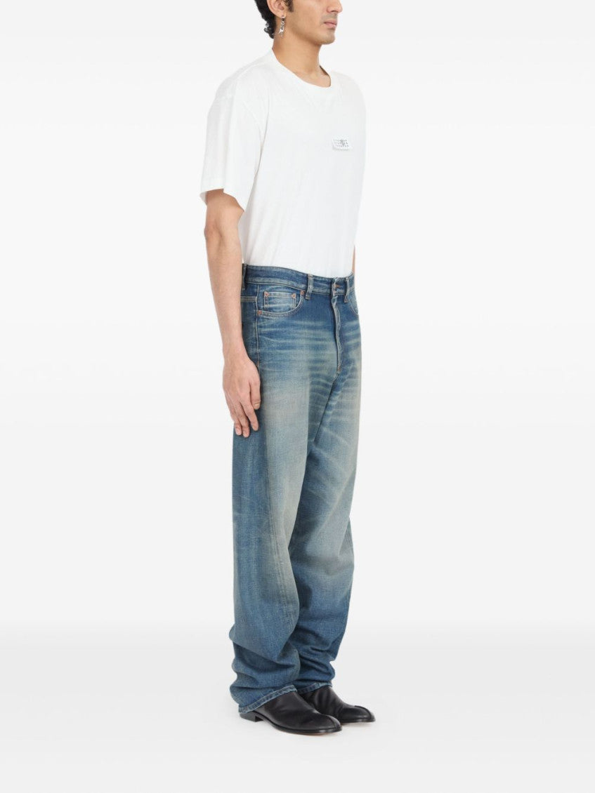Blue Cotton Wide Leg Jeans 4