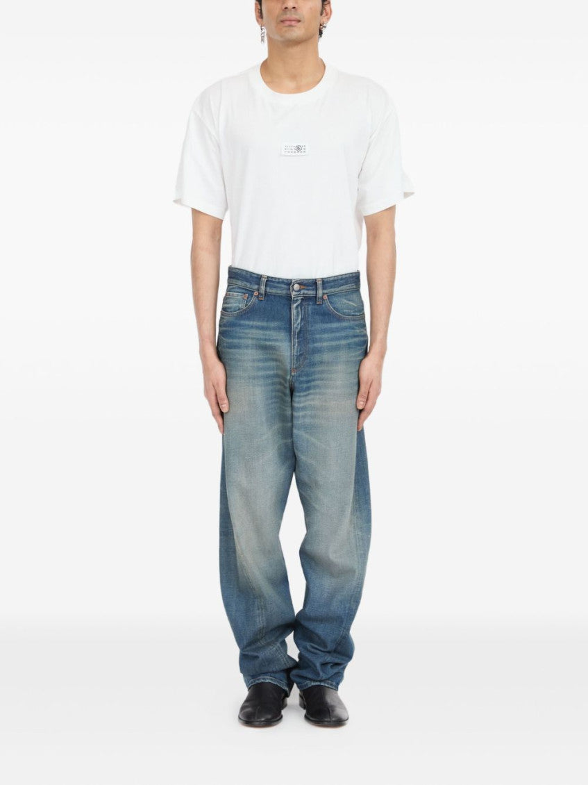 Blue Cotton Wide Leg Jeans 7