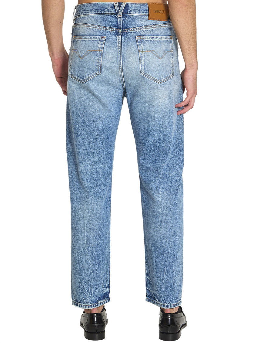 Blue Straight Mid Rise Jeans 4