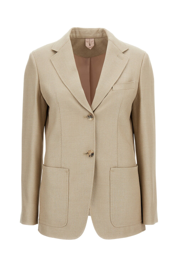 Beige Notched Lapel Blazer 1