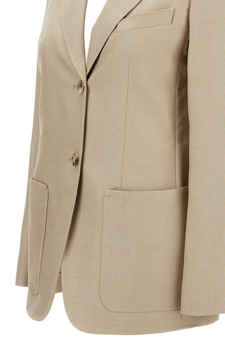 Beige Notched Lapel Blazer 3