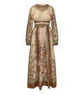 Beige Floral Round Neck Midi Dress 1