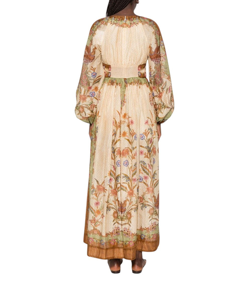 Beige Floral Round Neck Midi Dress 4