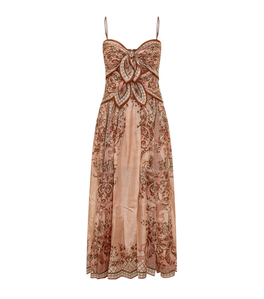 Peach Paisley Sweet Heart Neck Dress 1