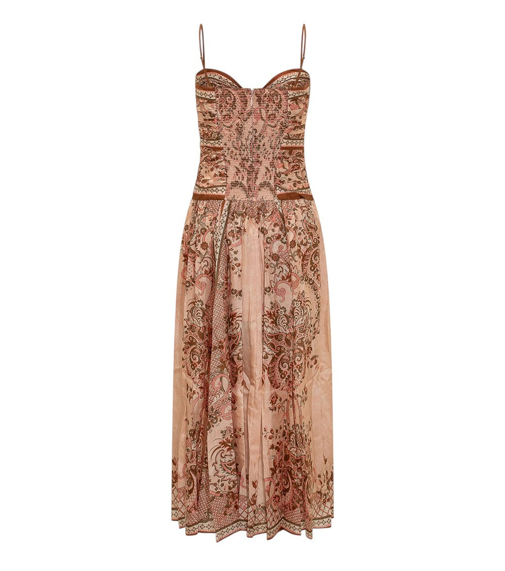 Peach Paisley Sweet Heart Neck Dress 2