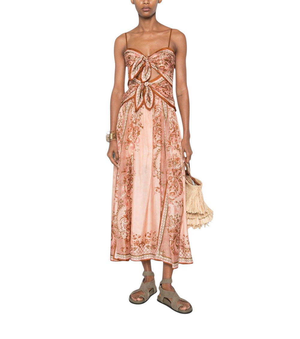 Peach Paisley Sweet Heart Neck Dress 3