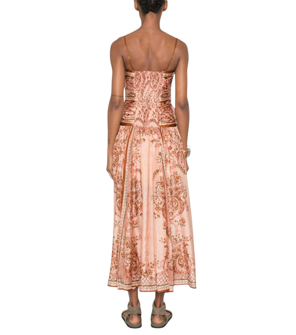 Peach Paisley Sweet Heart Neck Dress 4