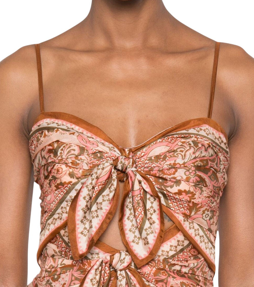 Peach Paisley Sweet Heart Neck Dress 5