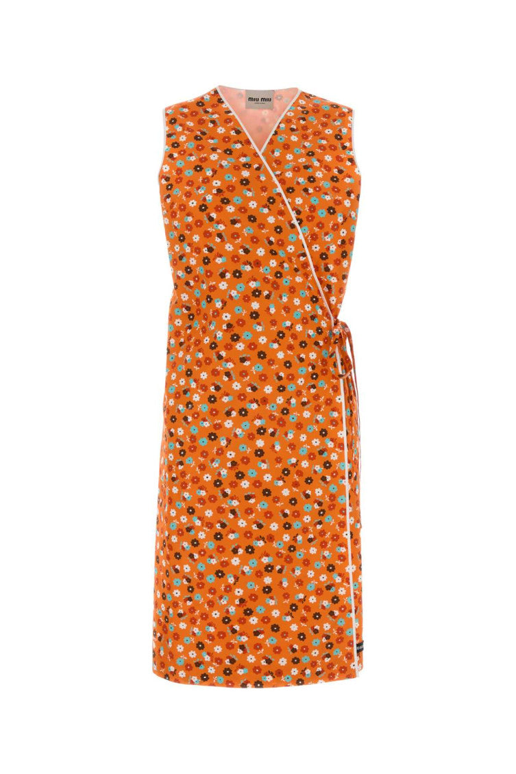 Orange Floral V Neck Midi Dress 1