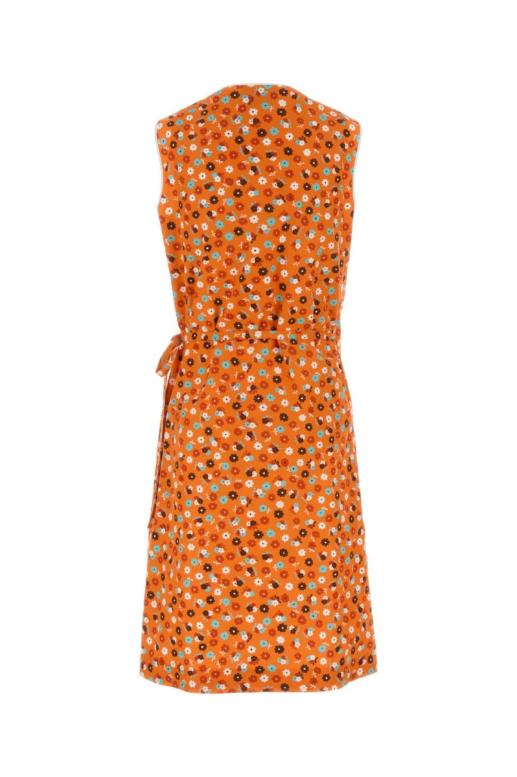 Orange Floral V Neck Midi Dress 2