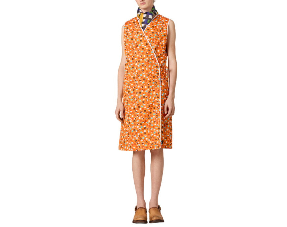 Orange Floral V Neck Midi Dress 3