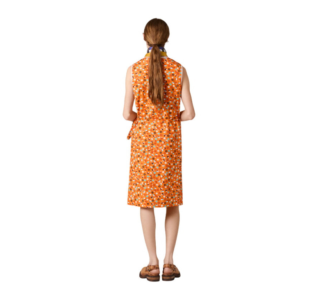 Orange Floral V Neck Midi Dress 4