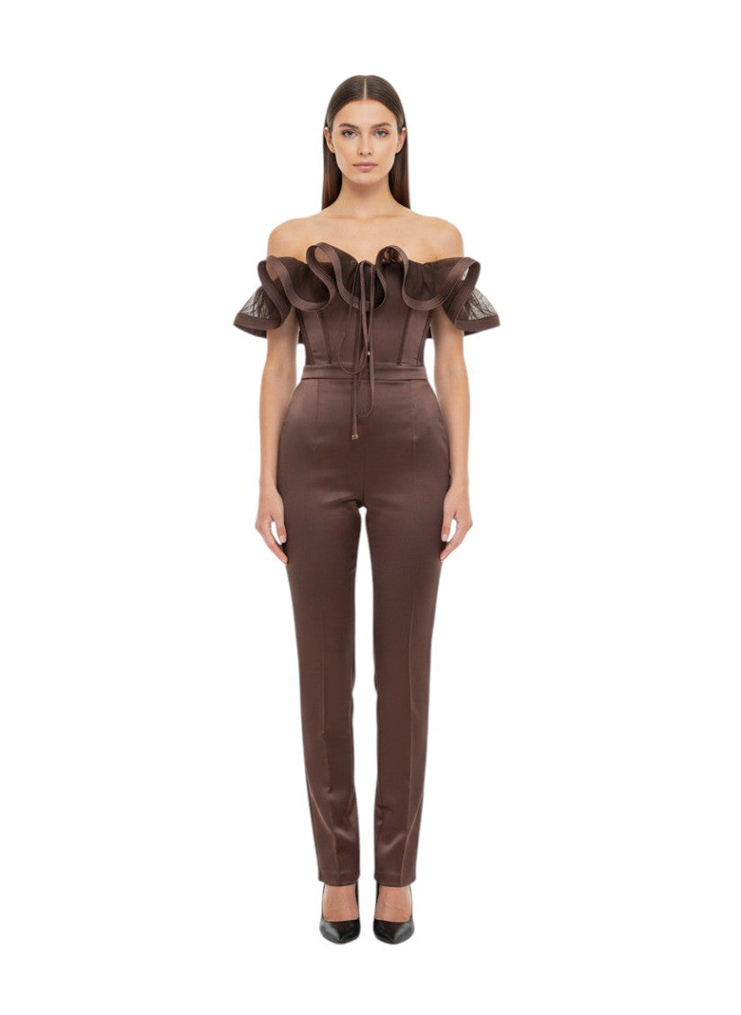 Brown Off Shoulder Jumpsuit 1