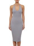 Grey Textured V Neck Midi Dress 1