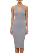 Grey Textured V Neck Midi Dress 1
