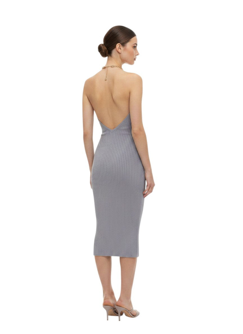 Grey Textured V Neck Midi Dress 2