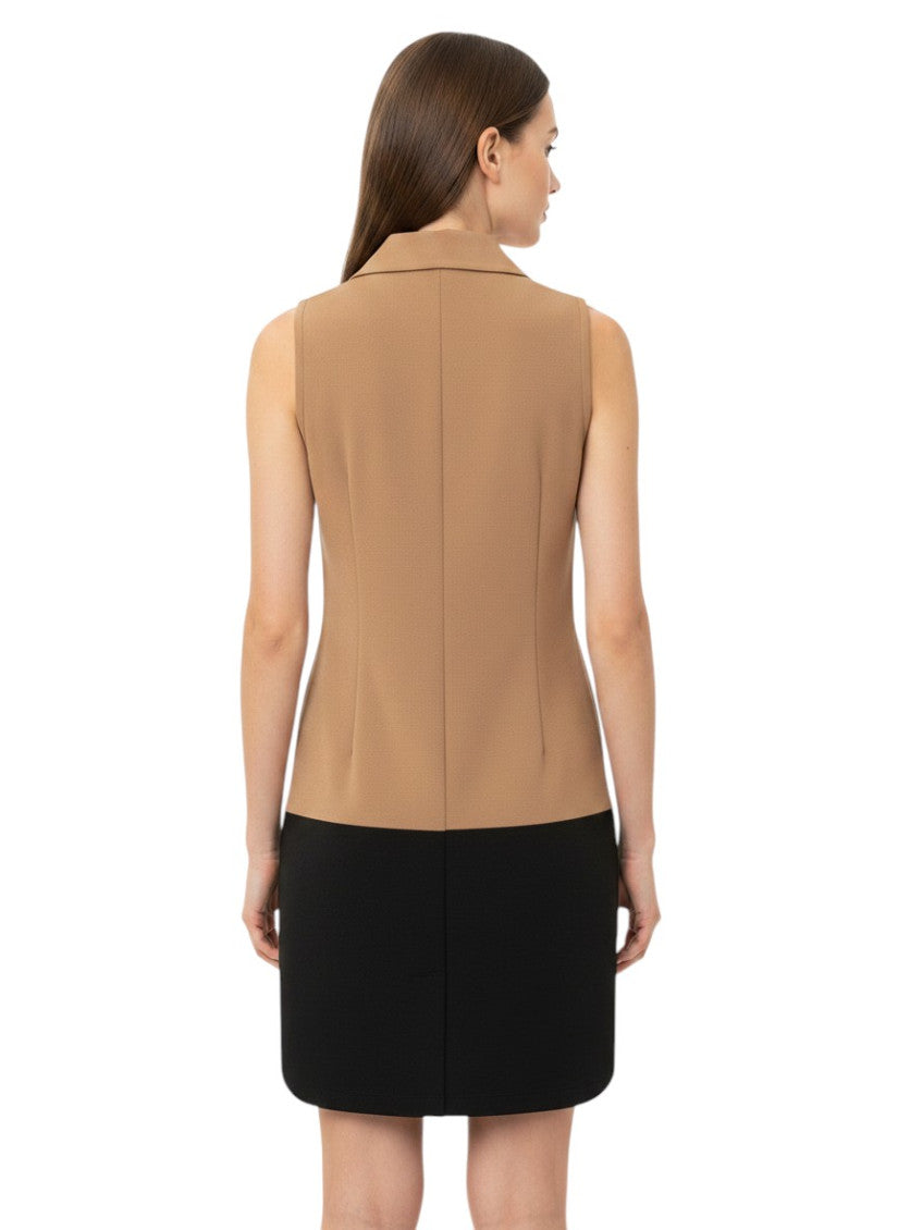Brown Color Block Shirt Collar Mini Dress 2